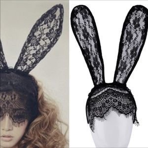 BLACK  SEXY LACE BUNNY EARS  HEADBAND VEIL *NEW*